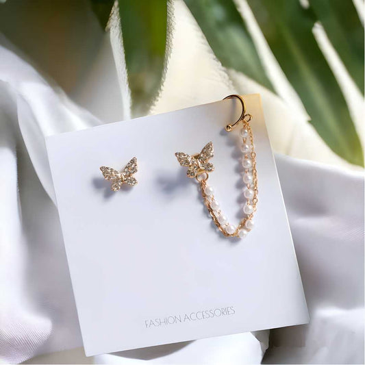 Butterfly Pearl Ear Bone Clip Earrings